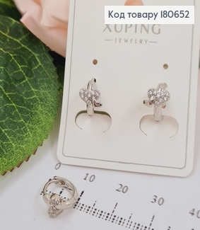 Сережки родированые, кольца с двома сердцами 1см, Хuping 180652 фото