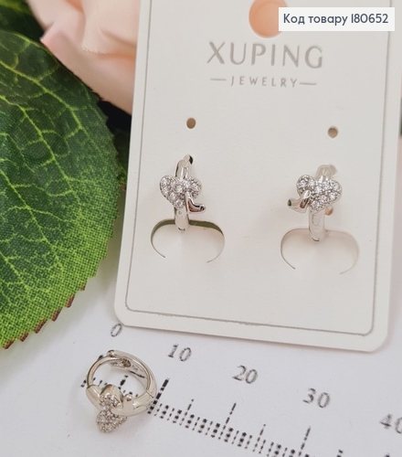 Сережки родированые, кольца с двома сердцами 1см, Хuping 180652 фото 1