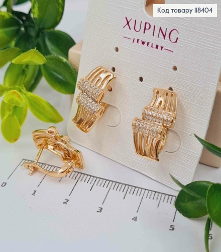 Сережки "Грація" з Блискучими камінцями, 1,8см, англійська застібка, Xuping 18К 118404 фото 1