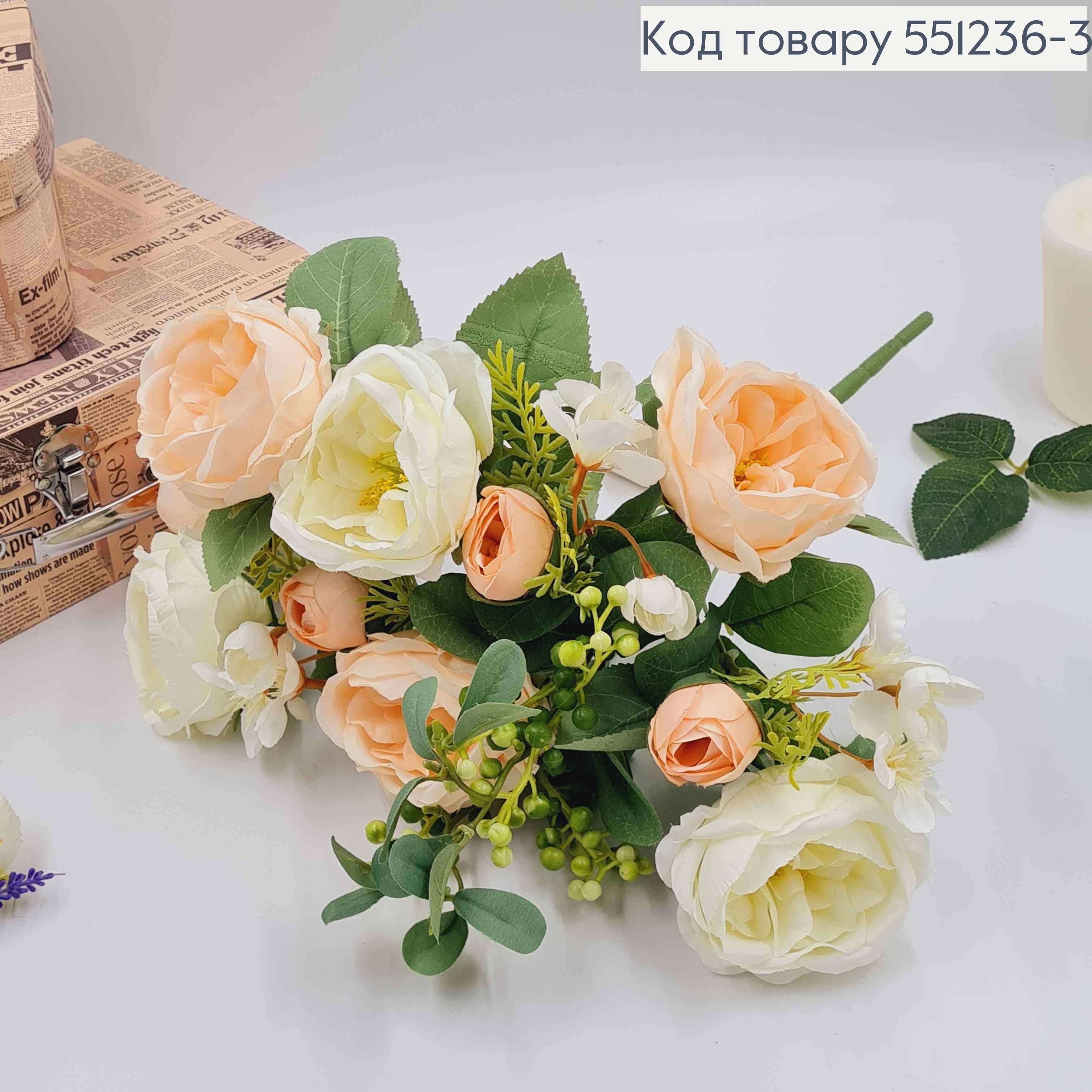 Композиция "Букет белых и пудровых пионов с зелеными ягодками и яблоневым цветом", высотой 46см 551236-3 фото 2
