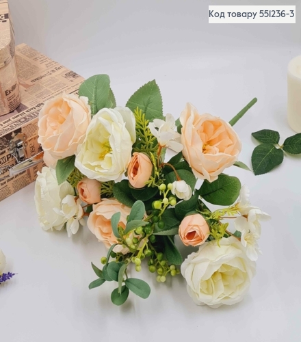 Композиция "Букет белых и пудровых пионов с зелеными ягодками и яблоневым цветом", высотой 46см 551236-3 фото 2