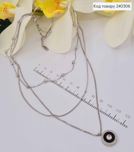 Цепочка тройная, с подвеской Римские часы, 40+5см, сталь Stainless Steel 240306 фото 1