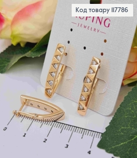Серьги стрелы 2,5см украшены Блестящими камешками, английская застежка, Xuping 18K 117786 фото