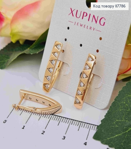 Серьги стрелы 2,5см украшены Блестящими камешками, английская застежка, Xuping 18K 117786 фото 1