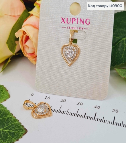 Кулон "Сердечко в Сердечку" з камінцями, 1,2см, Xuping 18K 140900 фото 1