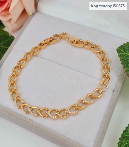 Браслет плетения в виде сердечек, с камешками, шир. 5мм дл. 17+2см, Xuping 18К 150873 фото 1