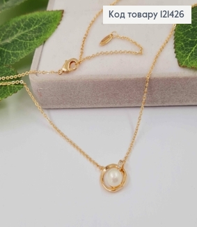 Цепочка 1мм с подвеской жемчужная кружочка, длина 47+5см, якорное плетение, Xuping 18K 121426 фото