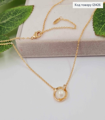 Цепочка 1мм с подвеской жемчужная кружочка, длина 47+5см, якорное плетение, Xuping 18K 121426 фото 1