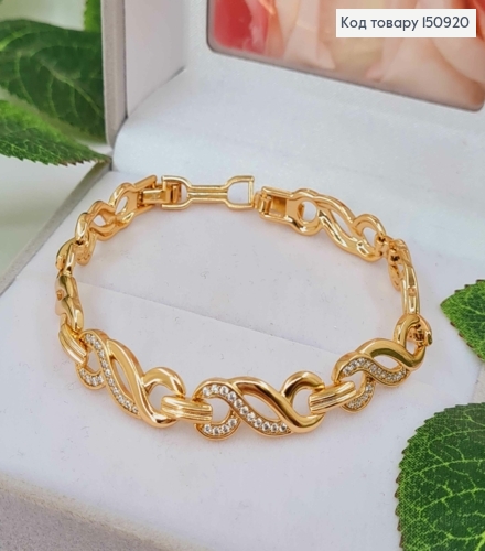 Браслет с витыми пластинками, с камнями, шир. 8мм, дл.17,5+2см, Xuping 18K 150920 фото 1