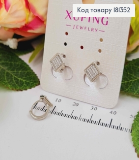 Сережки родовані, кільця 1см, з квадратною пластинкою в камінцях, англ.заст. Xuping  181352 фото