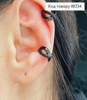 Серьги кафы, черненые, Переплетенные с рядом черных камешков, 1см, Xuping 18K 181334 фото