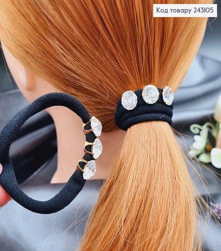 Резинка мікрофібра з КАМІНЦЕМ 1см чорна, 5,5см 243105 фото 1