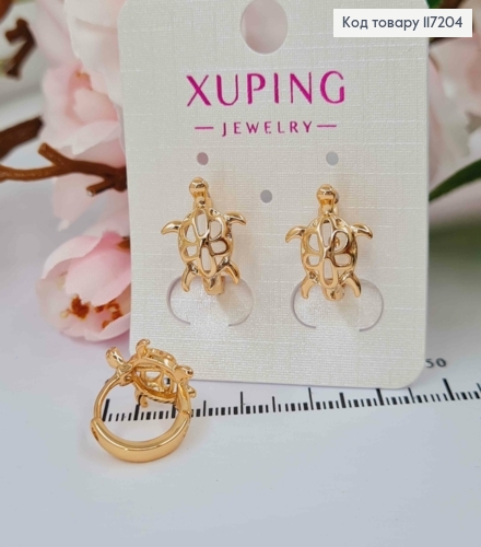 Сережки  кільця (1,3см) ЧЕРПАШКА (1,4*1,1см) з різбленням,   Xuping 18K 117204 фото 1
