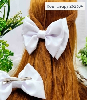 Бант БІЛОГО кольору, на заколці 7,5см, тканина софт, розмір 15,5*11см, ручна робота 262384 фото