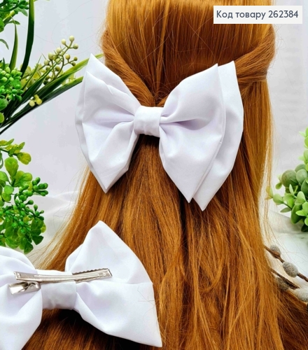 Бант БІЛОГО кольору, на заколці 7,5см, тканина софт, розмір 15,5*11см, ручна робота 262384 фото 1