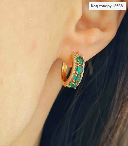 Серьги кольца с Зелеными камешками, диаметр 1,7см, Xuping 18К 118568 фото 2
