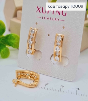Сережки Прямокутні прикрашені Блискучими камінцями, 1,7см, англійська застібка, Xuping 18К 110009 фото
