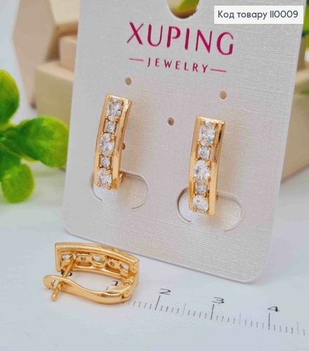 Сережки Прямокутні прикрашені Блискучими камінцями, 1,7см, англійська застібка, Xuping 18К 110009 фото 1