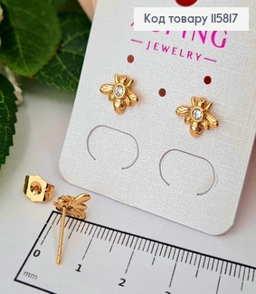 Серьги гвоздики, "Маленькая Пчелка" с камешком в оправе, 1см. Xuping 18K 115817 фото