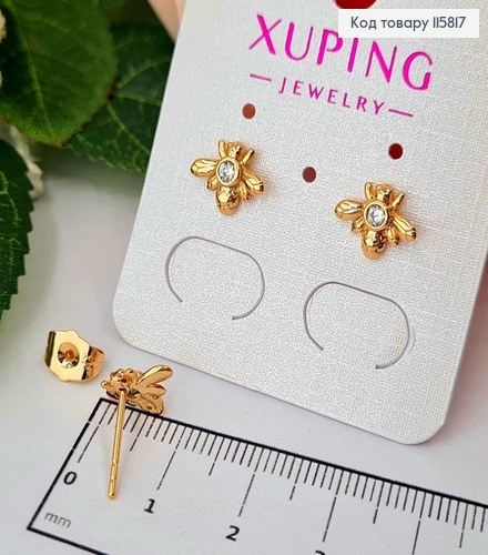 Серьги гвоздики, "Маленькая Пчелка" с камешком в оправе, 1см. Xuping 18K 115817 фото 1
