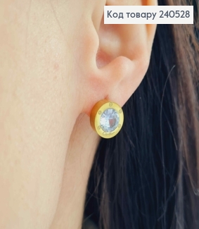 Серьги гвоздики, Картье, лимонного цвета, 1см. с камешком, сталь Stainless Steel 260029 фото