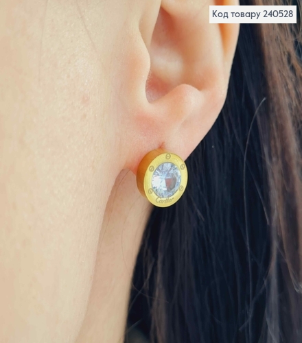 Серьги гвоздики, Картье, лимонного цвета, 1см. с камешком, сталь Stainless Steel 260029 фото 1