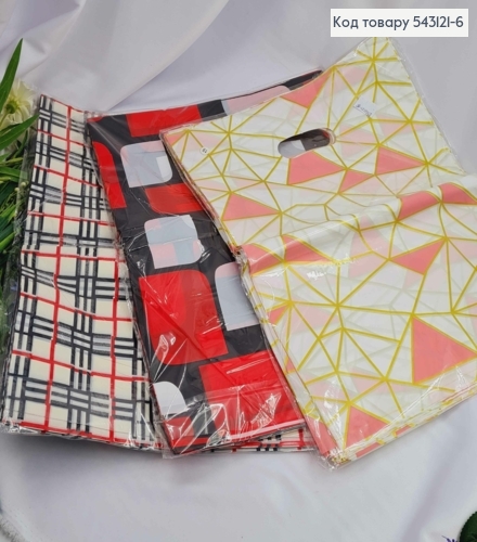 Пакет поліетиленовий "ГЕОМЕТРІЯ" (червоно-чорні та рожево білі кольори, в асорт, 39х30 см, 100 шт/уп 543121-6 фото 1