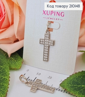 Крестик родованный с двумя рядами камней, 2*1,3см, Xuping  210148 фото