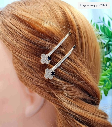 Набір невидимок(2шт), ВАН КЛИФ с Камнями и Черной эмалью, 6,5см, Золотого цвета, цена за 2шт 231174 фото 2