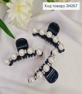 Краб пластик, глянцевый, Дуга с Блестящими камешками и Бусинками, 6см, Черного цвета 214267 фото