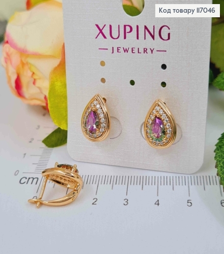 Серьги, "Жасмин" в форме капельки, с переливающимся камнем 1,5см, англ. зам. Xuping 18K 117046 фото 2