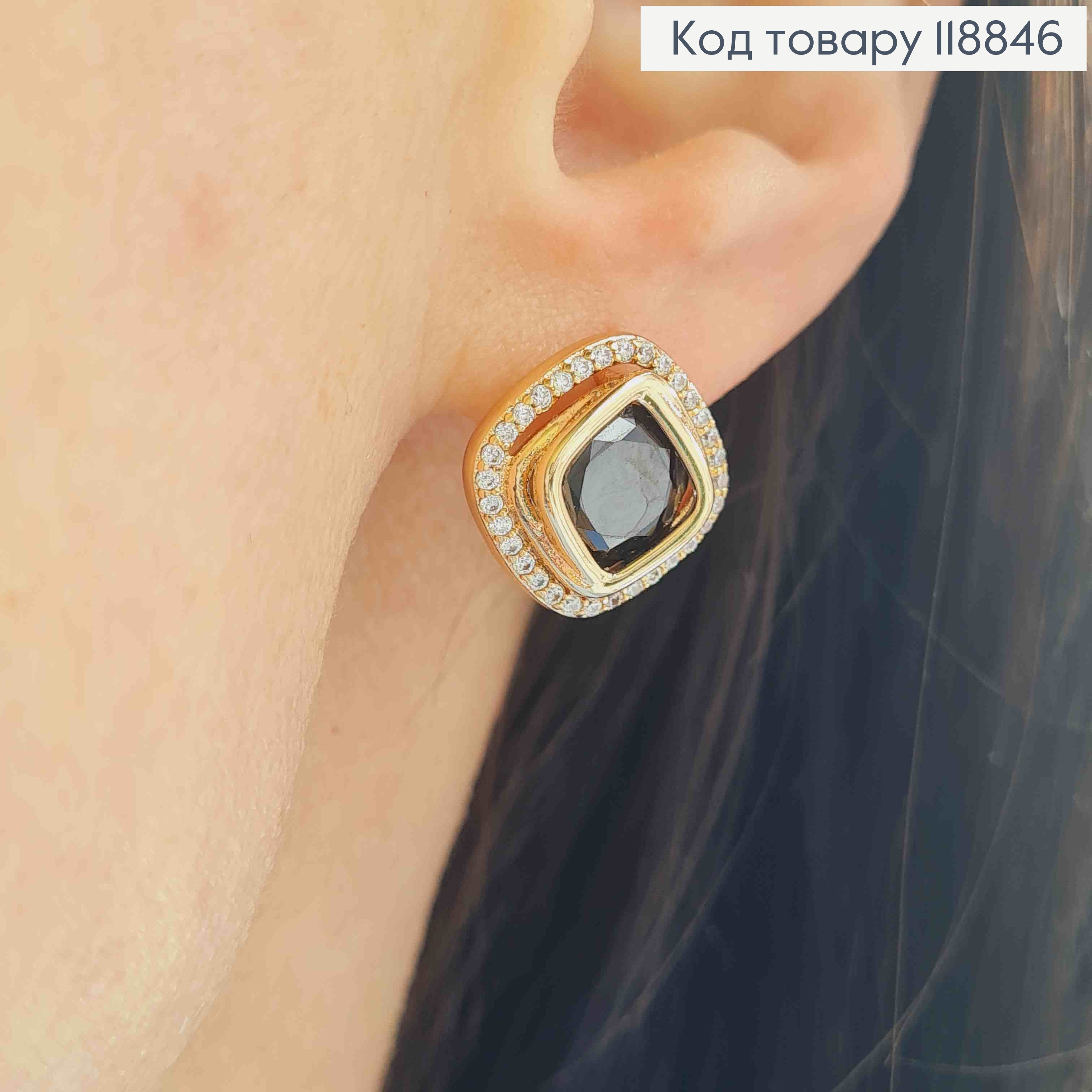 Сережки "Очі Сфінкса" з Зеленим каменем в оправі з камінців, 1,4см, англ. застібка, Xuping 18К 118846 фото 3