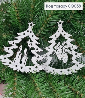 Іграшка на ялинку ялинка дерев'яна свічка блиск 13*12 см 619038 фото