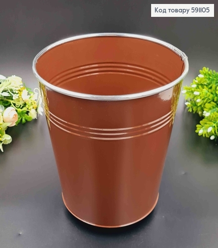 Ведерко-кашпо, металл, коричневого цвета, высота 19см, Польша 591105 фото 1