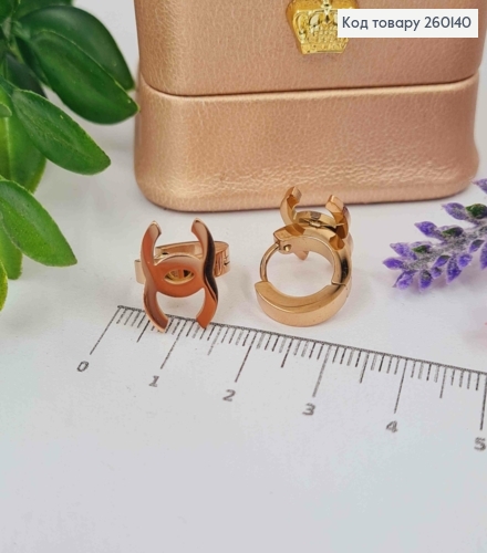 Серьги кольца, ШАНЕЛЬ, 1,3см, медного цвета, сталь Stainless Steel 260140 фото 1