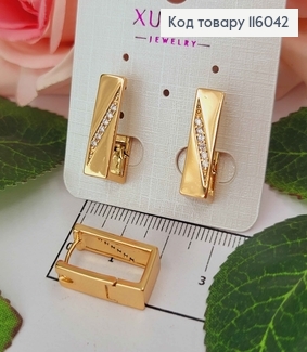 Серьги, прямоугольнички с косой линией камешков, 1,8см, англ. застежка, Xuping 18K 116042 фото