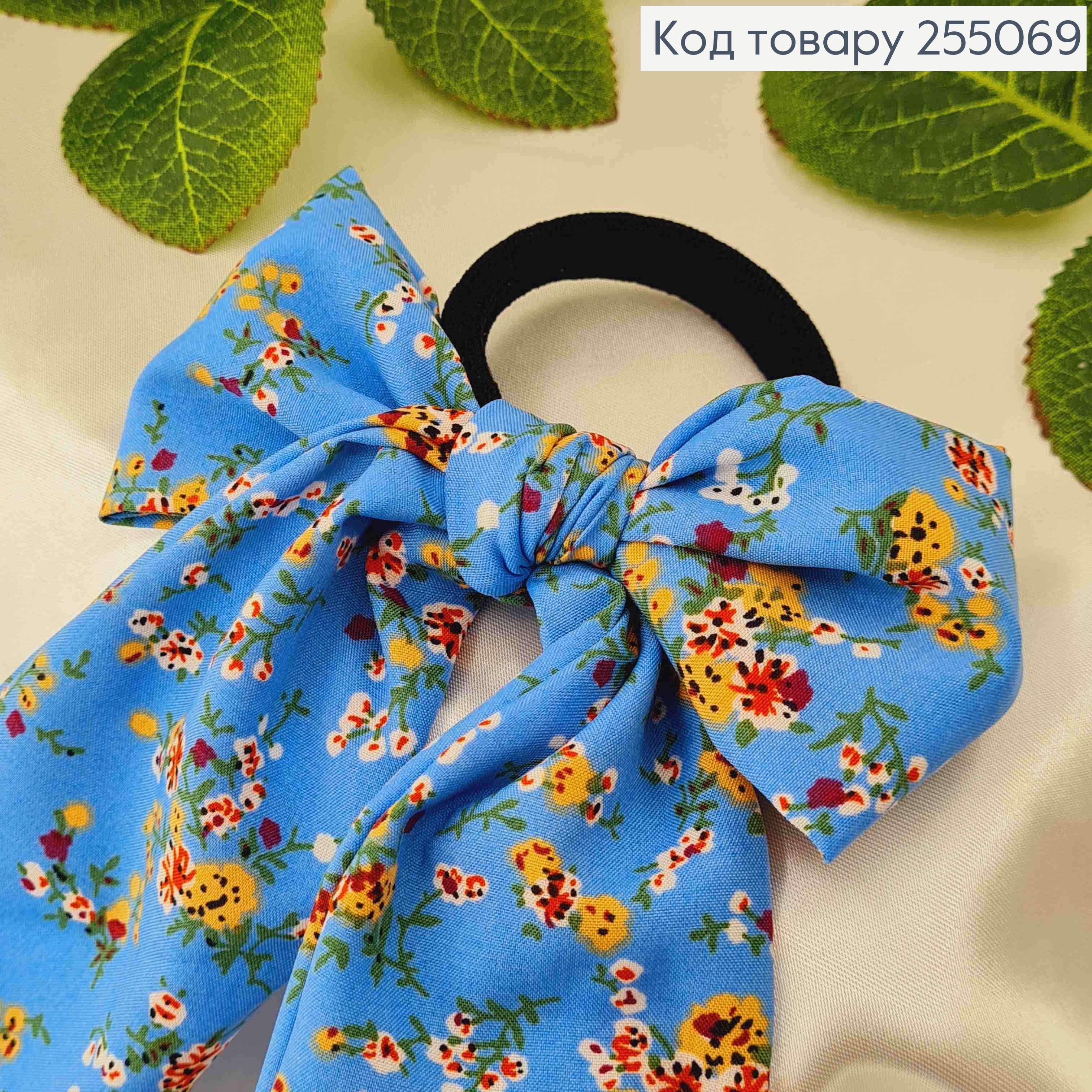 Резинка 5 см, Твилли бант голубого цвета с цветами, 10*27см. 255069 фото 3