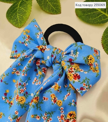 Резинка 5 см, Твилли бант голубого цвета с цветами, 10*27см. 255069 фото 3