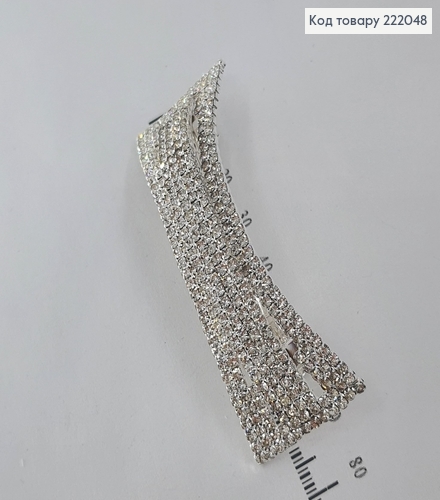 Заколка автомат серебряная с камнями Геометрическая 222048 фото 2