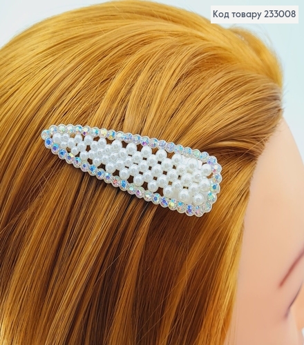 Заколка Стрела 8 см пластик с жемчугом и камнями 233008 фото 1
