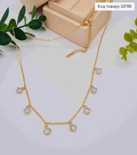 Цепочка ЯКОРНОЕ плетение с подвесными Блестящими камешками, длина 41+5см, Xuping 18K 121788 фото 1