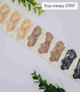 Набір заколка тік-так (20шт), "Сердечко" з Камінцями, Пастельні кольори, заколка 4,5см, серце 2,5см 271517 фото