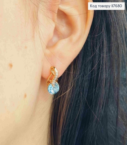 Серьги "Музыкальные Ноты" с Голубой камнем Сваровски, 1,7см, англ. застежка, Xuping 18К 117680 фото 2