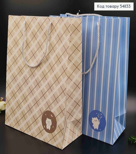 Пакет паперовий, "З маленьким котиком з сачком" в лінієчку, 28*29*12,5см в асорт 541133 фото 2