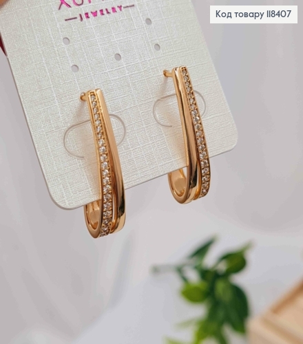 Серьги овальные украшены Яркими камешками, 2,7см, английская застежка, Xuping 18К 118407 фото 2