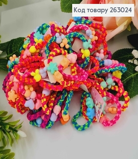 Резинка детская, 100шт/уп, яркая разноцветная, витая с бусинками, 4см 263024 фото