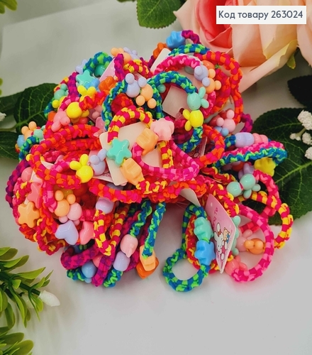 Резинка детская, 100шт/уп, яркая разноцветная, витая с бусинками, 4см 263024 фото 1