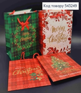 Пакет паперовий з Новорічним принтом "Merry Christmas", 23*18*10см, в асортименті 543249 фото