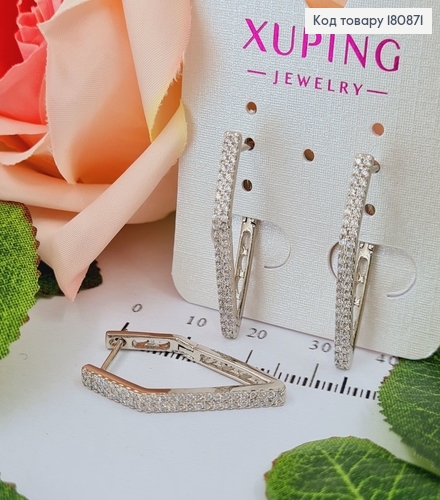 Сережки родовані Ромбовидні Стріли з камінцями, 3*0,3см, Xuping 180871 фото 1