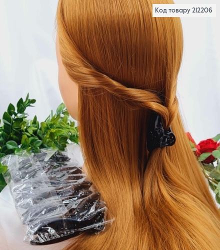 Краб пластик  6см, ЧОРНИЙ глянцевий з вирізаними квіточками, 212206 фото 1